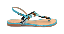 SANDALO BEAD INFRADITO TURCHESE IN PELLE CON PERLINE IKAT 